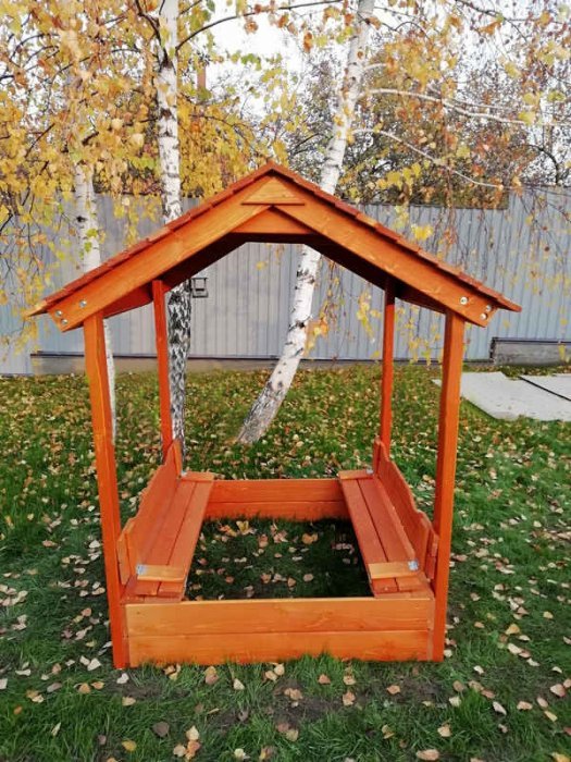 Детская песочница с деревянной крышей - вид 5